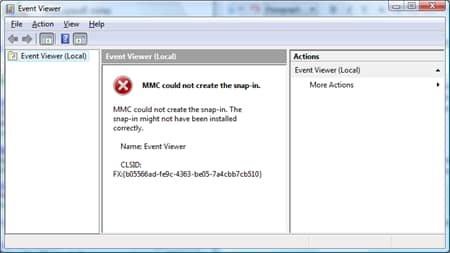 MMC could not create the snap-in. The snap-in might not have been installed correctly. Name: Event Viewer.
