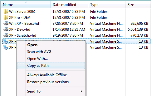Windows Vista Copy as Path