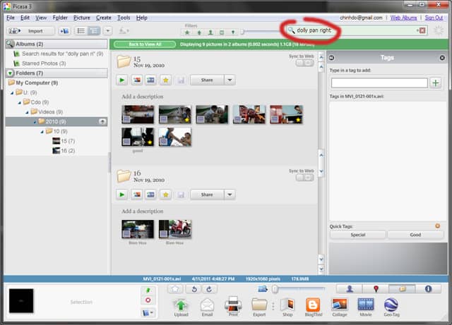 Using Picasa as a video manager